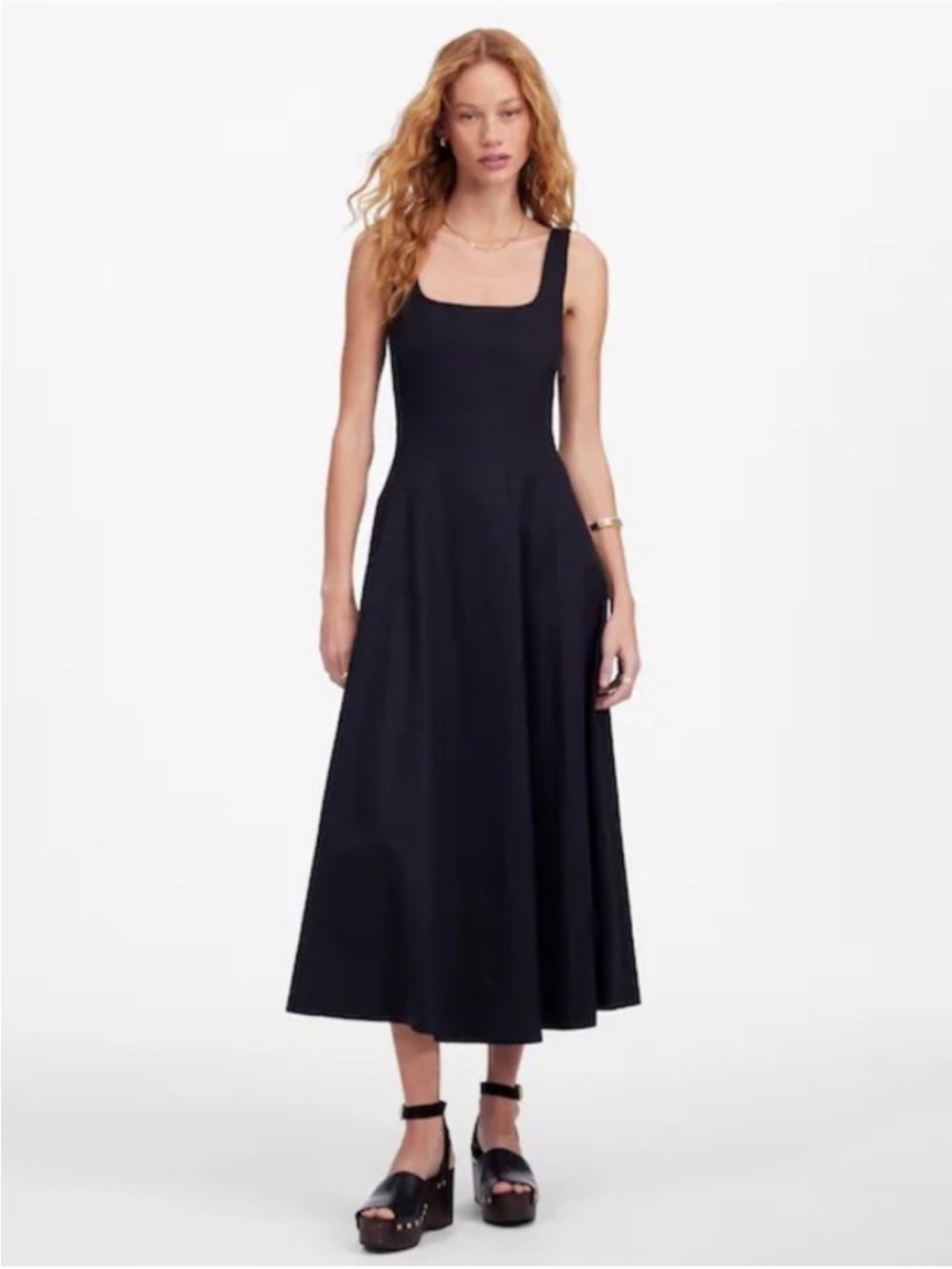 Madewell NWT The Rylee Midi Dress Size 2 in Jet Black Seamed Squareneck